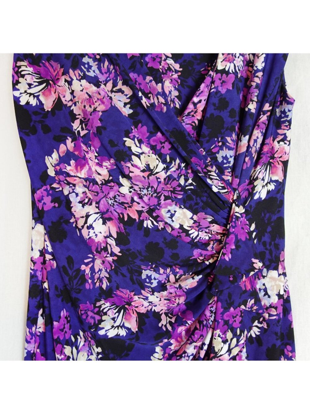 American Living Navy Floral Faux Wrap Ruffle Dress Size 12 - Picture 5 of 8